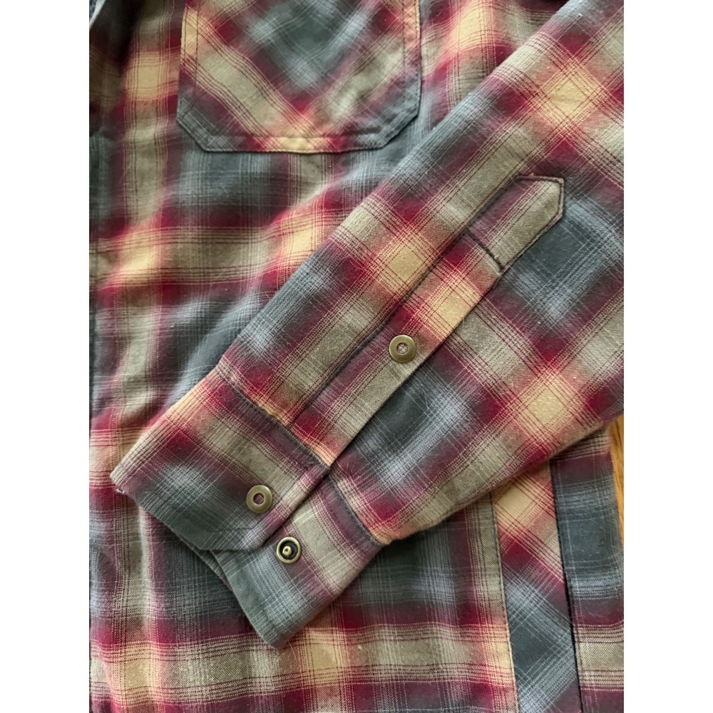 KUHL Mens Medium Sherpa Lined Flannel Plaid Shirt Jacket Gray Burgundy Shacket - Picture 11 of 12